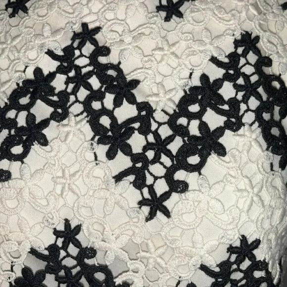 Talbots Sheath Dress Sz 6 Crochet White Black Chevron Short Sleeve Lined Modest - Picture 3 of 8